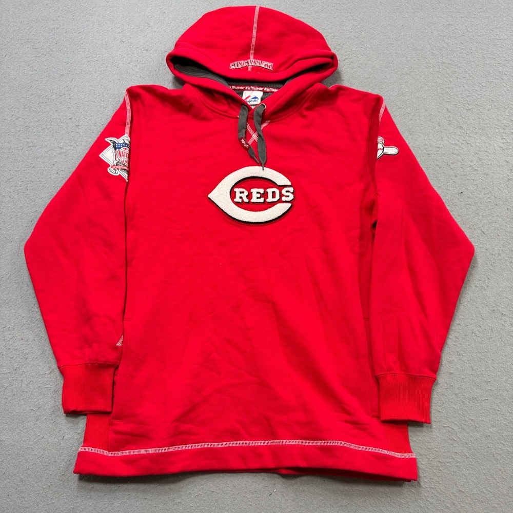 Vintage Majestic Cincinnati Reds Hoodie Men's M Red MLB Baseball Pullover Fleece
